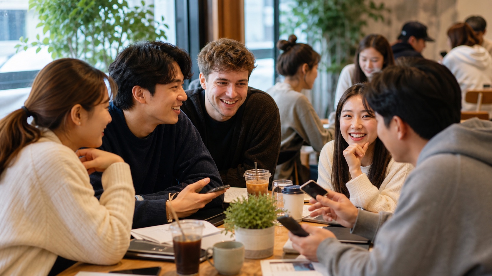 Korean and international residents meeting in a Seoul cafe